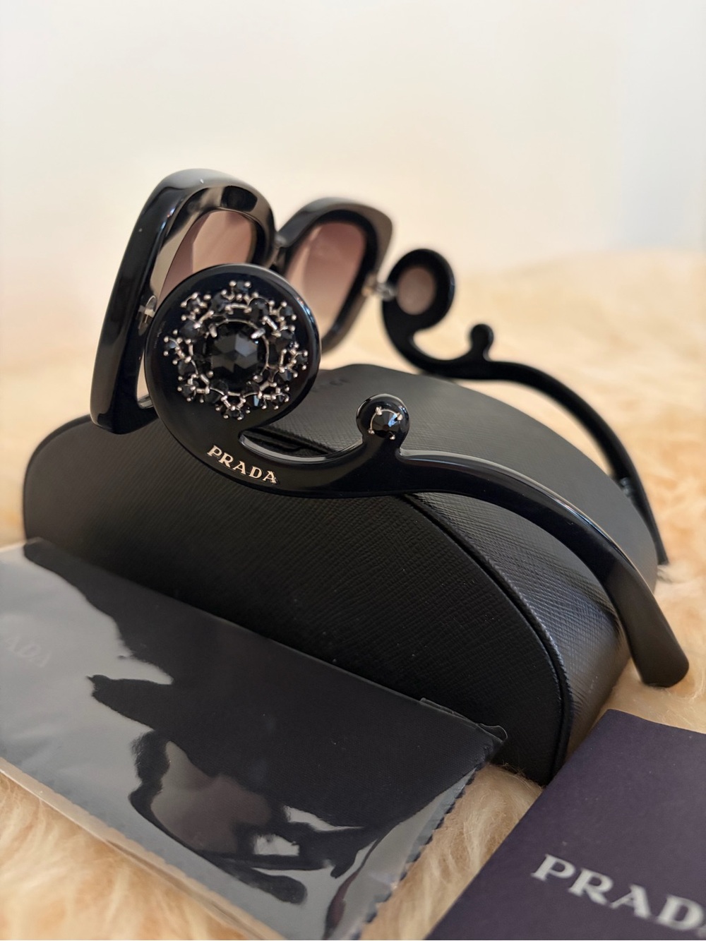 Prada Black Baroque Crystal Jeweled Frame Sunglasses